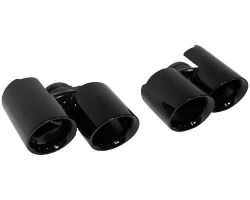 Cargraphic 89mm Black Enamel Quad Round Exhaust Tips Porsche  997.2 Turbo 10-12