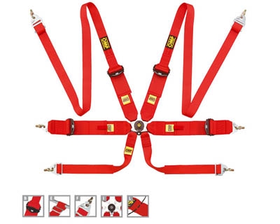 OMP 6 Point Hans Racing Harness, Red